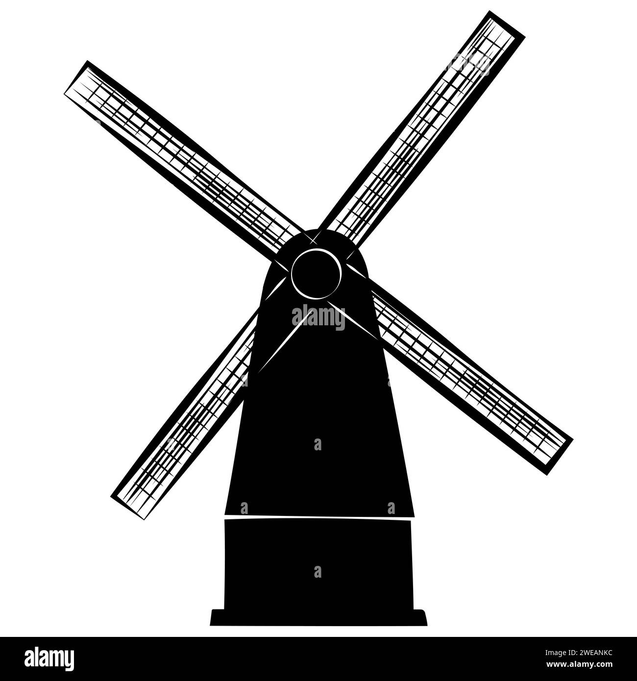 Silhouette de moulin à vent isolé sur fond blanc. Clipart vectoriel. Banque D'Images