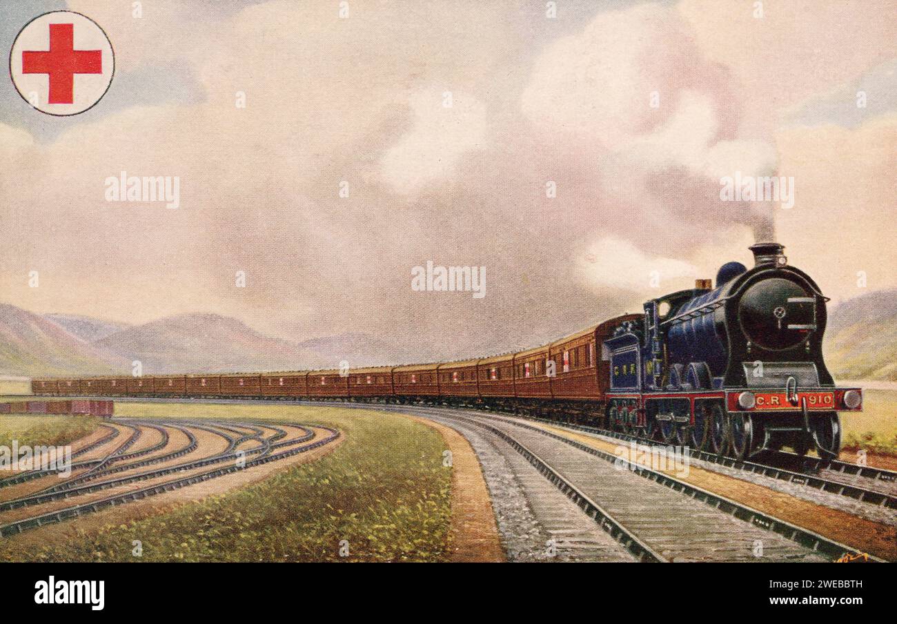 Train ambulance sur le chemin de fer calédonien, environ carte postale des années 1910-20. Locomotive Pub Co publ. Banque D'Images