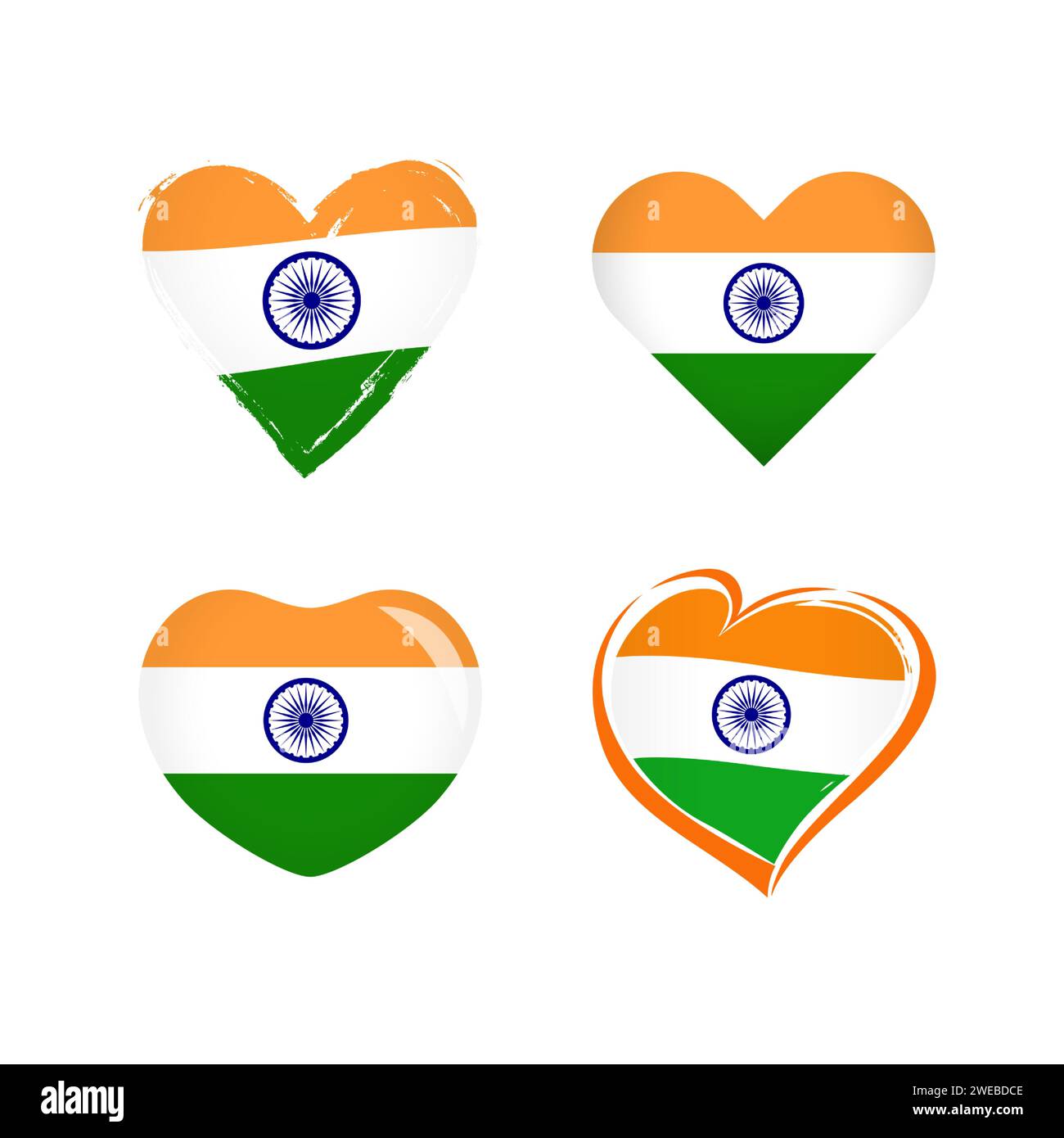 Ensemble d'icônes de coeur créatif avec drapeau de l'Inde. Collection de symboles graphiques. Bienvenue en Inde, bienvenue à Delhi signe touristique. Logo sport ou voyage Illustration de Vecteur