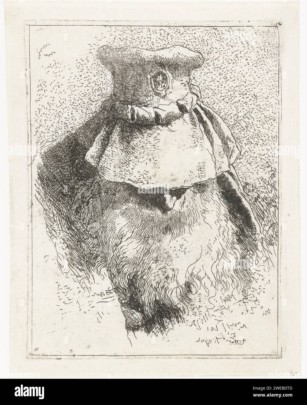 Homme à la tête courbée et grand chapeau, Giovanni Domenico Tiepolo, d'après Giovanni Battista Tiepolo, 1774 estampes papier Venise gravure vieil homme. casque : chapeau (+ vêtements pour hommes) Banque D'Images