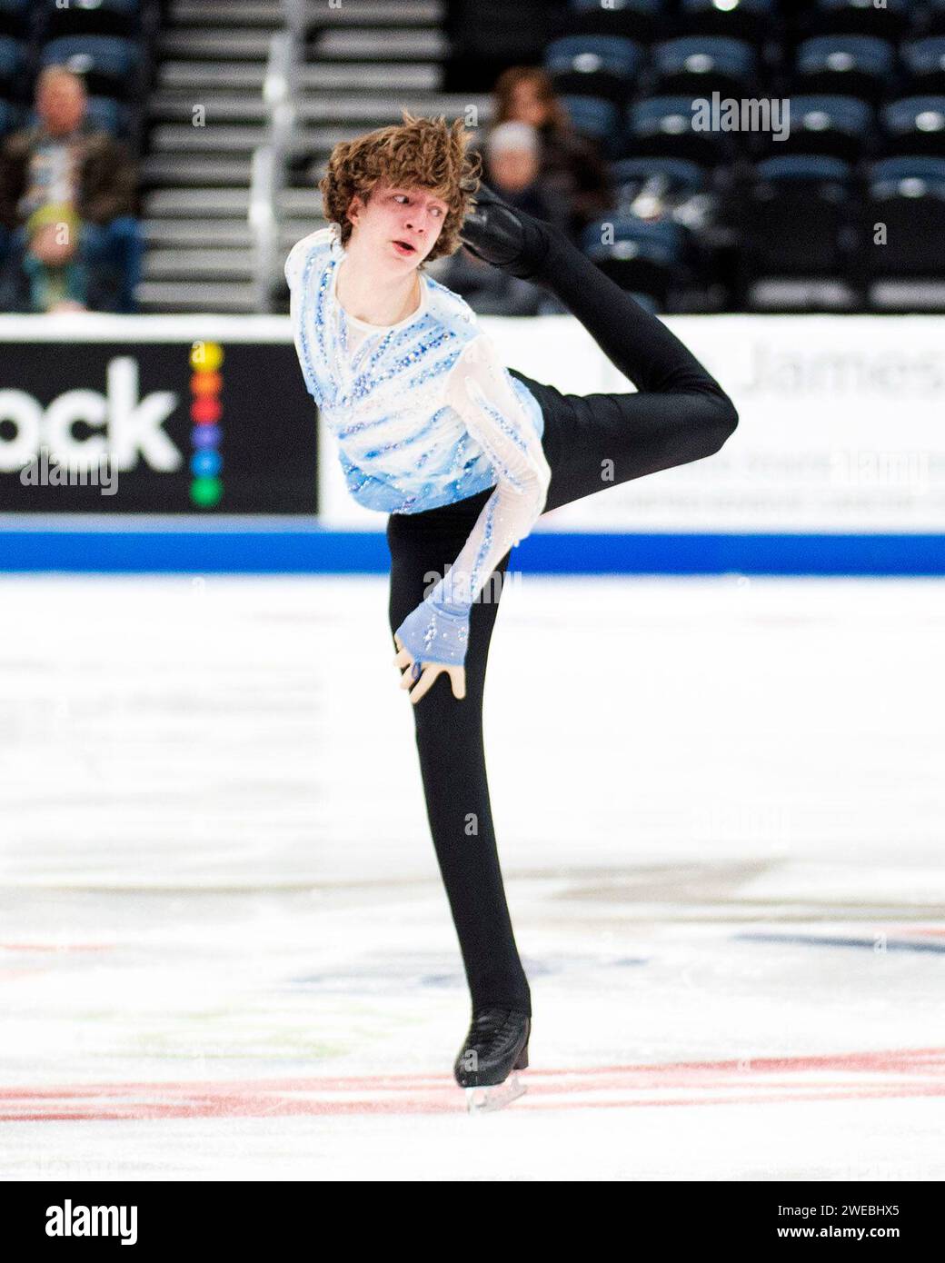 Columbus, Ohio, États-Unis. 24 janvier 2024. Lucius Kazanecki participe au programme de patinage artistique junior pour hommes aux Championnats américains de patinage artistique. Crédit : Brent Clark/Alamy Live News Banque D'Images