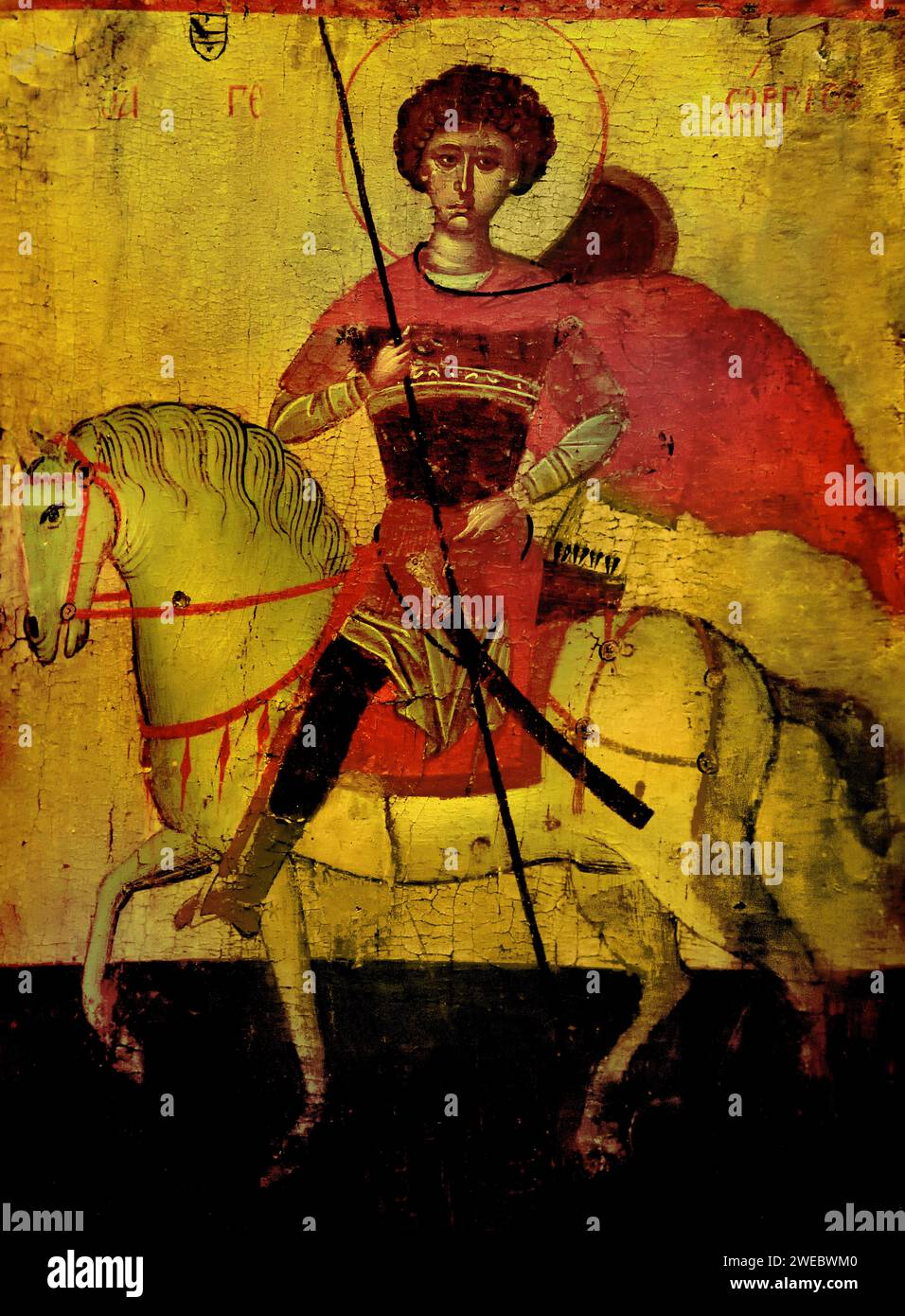 St George à cheval atelier crétois du 15e siècle Musée Benaki Athènes Grèce. Banque D'Images
