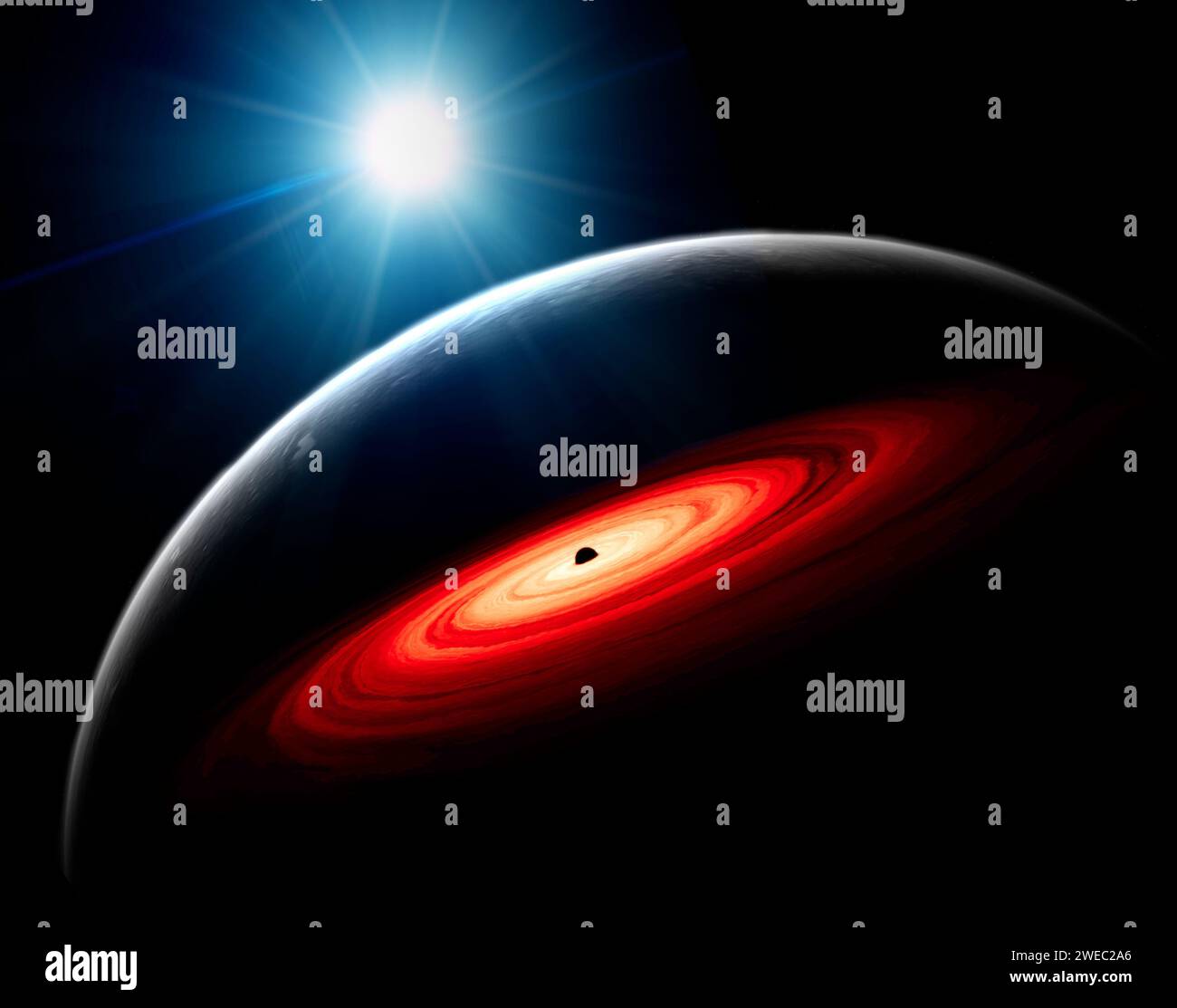 Un pulsar en binaire avec un objet compact dans l'écart de masse entre les étoiles à neutrons et les trous noirs. rendu 3d. Banque D'Images