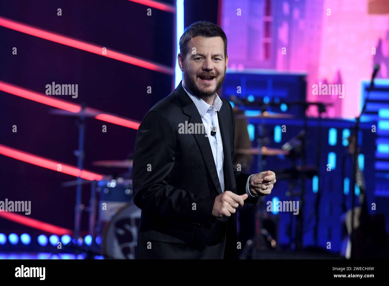 Milan, Italie. 10 janvier 2016. Milan - émission de télévision "Stasera c'è Cattelan" - Rai2 - Alessandro Cattelan crédit : Agence de photo indépendante/Alamy Live News Banque D'Images