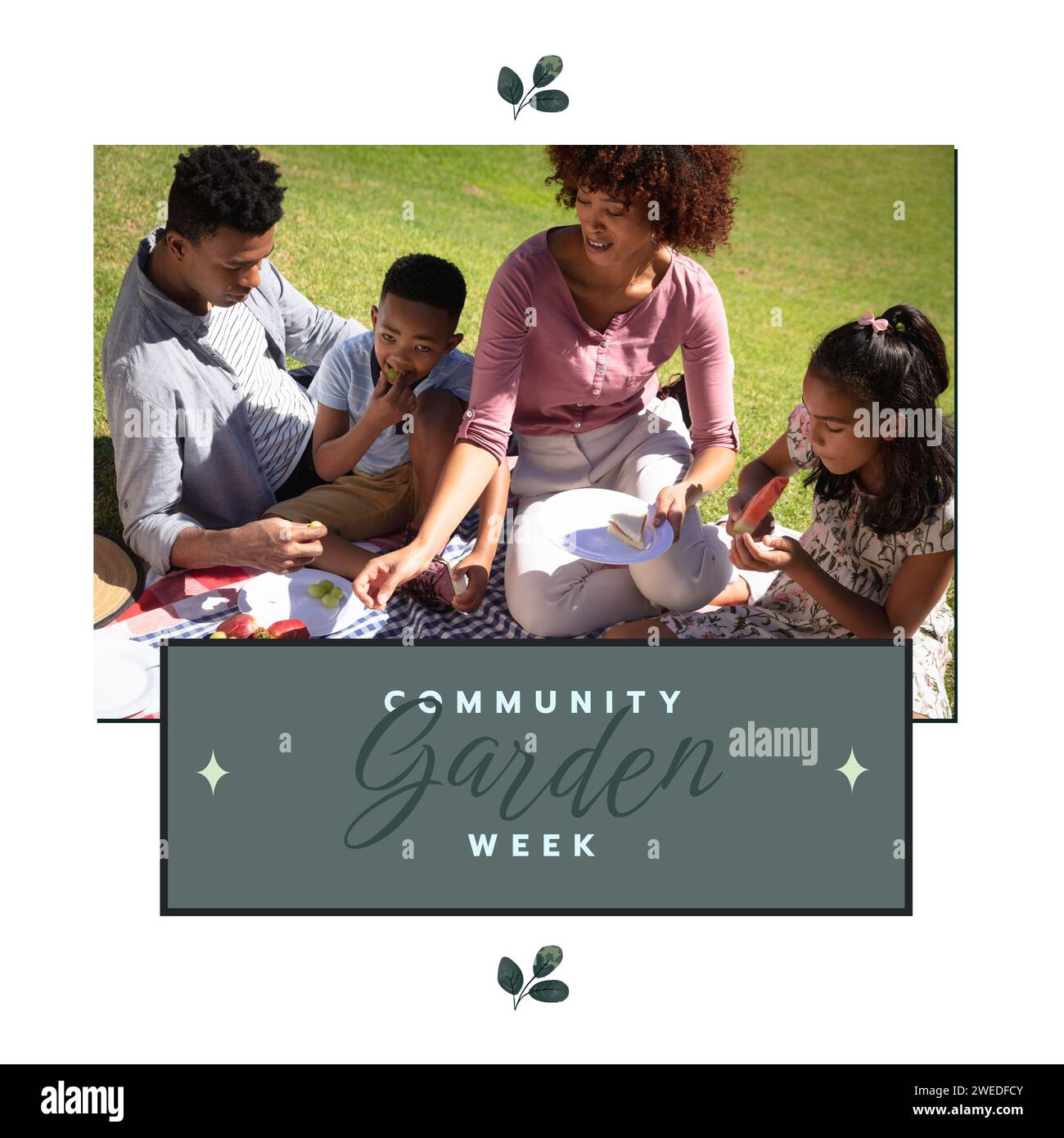 Composition du texte de semaine de jardin communautaire sur la famille afro-américaine dans le jardin Banque D'Images