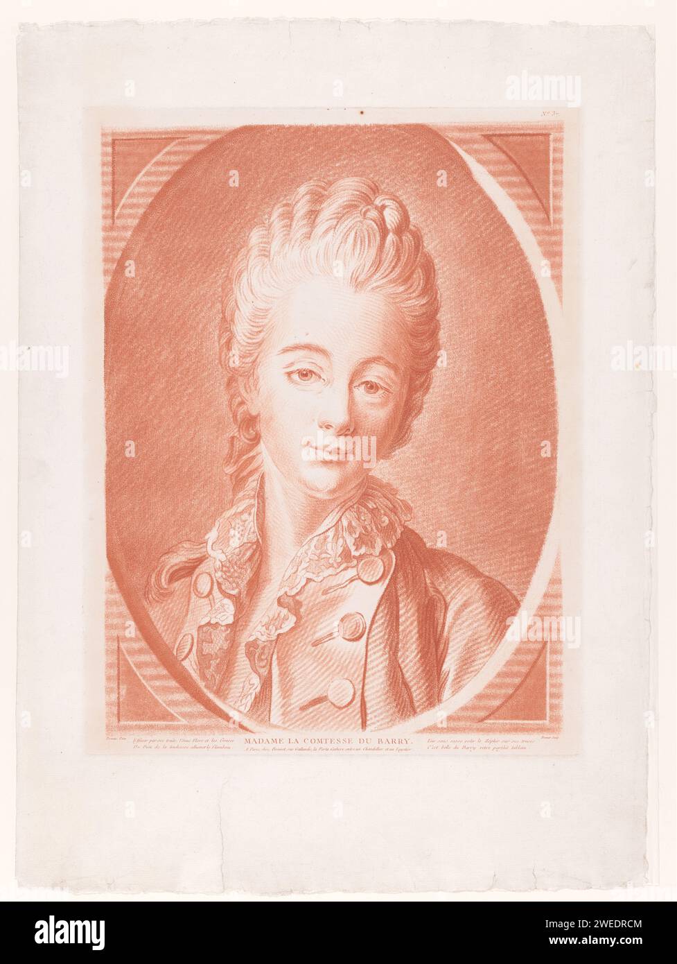 Portrait de Madame du Barry en costume de chasse, Louis Marin Bonnet, c. 1760 - 1793 tirage numéroté en haut à droite : n° 37. Paris gravure sur papier personnages historiques Banque D'Images