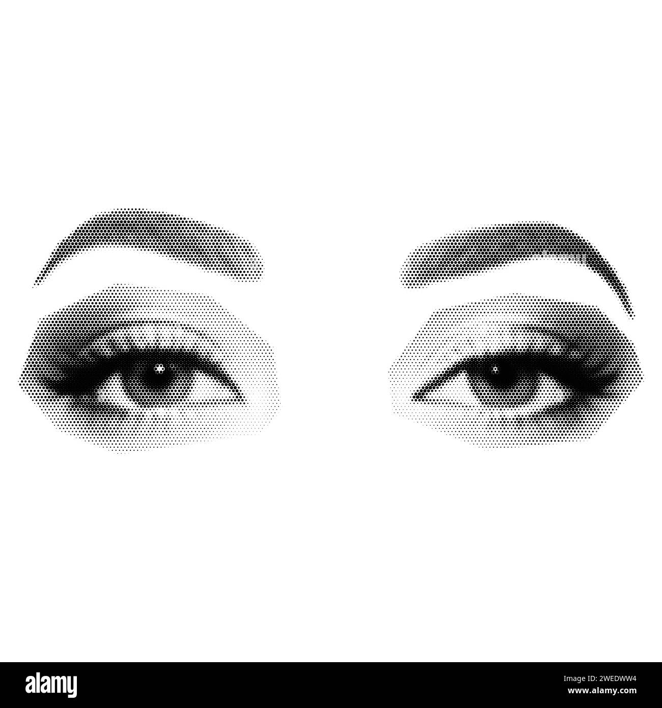 Oeil de collage de texture rétro demi-ton pour la conception de supports mixtes. Oeil de femme ouvert, style pop art pointillé. Illustration vectorielle de vintage grunge punk fou. Illustration de Vecteur