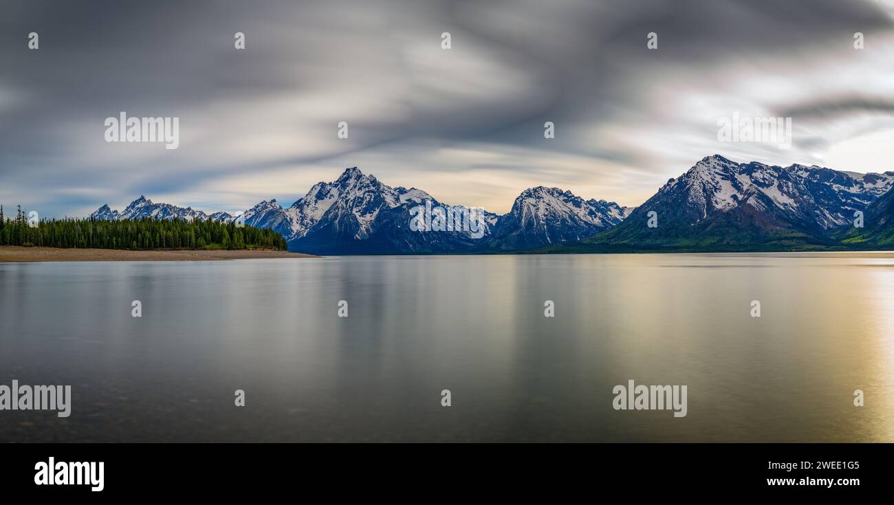 Panorama du lac Jackson avec la chaîne Teton en arrière-plan dans le Wyoming, USA Banque D'Images
