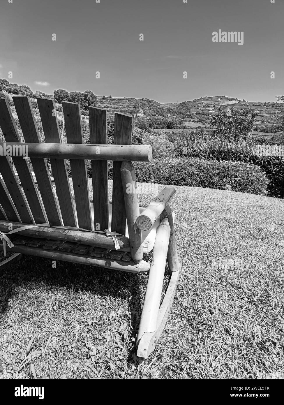 une chaise à bascule vintage dans un jardin Banque D'Images