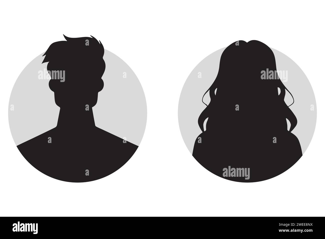 Illustration vectorielle représentant des silhouettes ou des icônes de visages masculins et féminins, servant d'avatars ou de profils pour des individus inconnus ou anonymes. Illustration de Vecteur