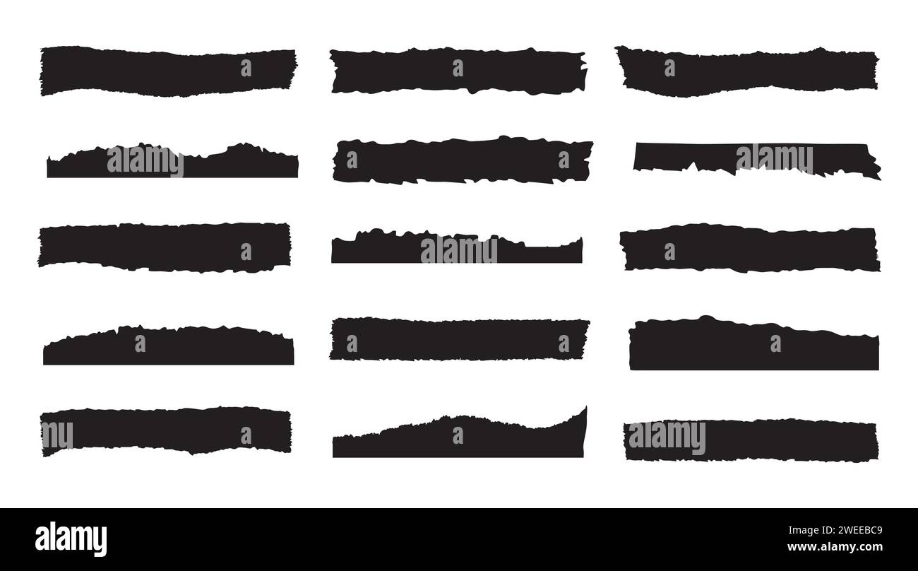 Formes rectangulaires à bords dentelés, cadres. Collection de morceaux de papier déchiré, bordure grunge isolée. Les bandes déchirées définissent l'illustration de l'arrière-plan vectorielle Illustration de Vecteur