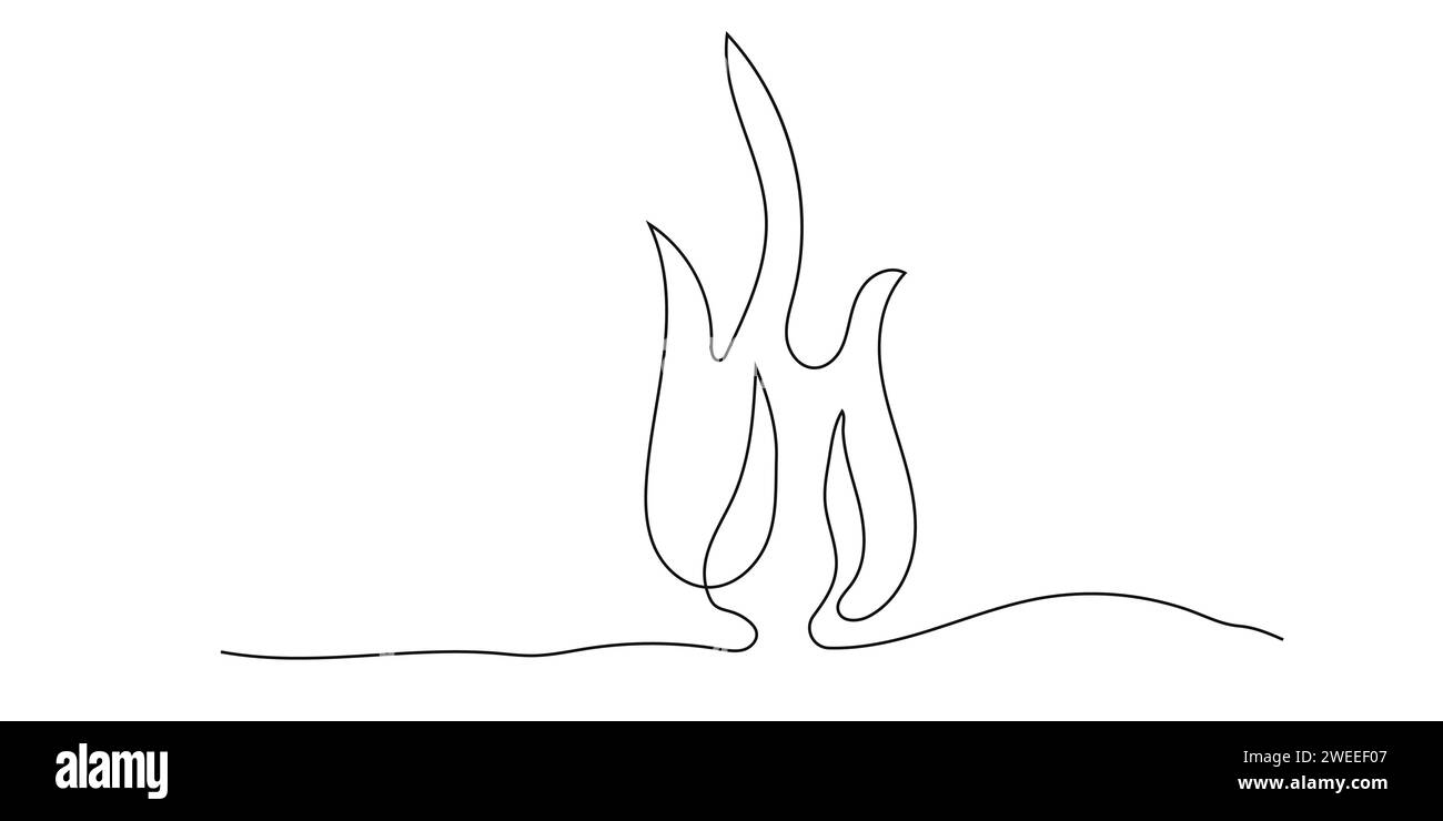 Art de ligne de feu continu, bonfire doodle isolé sur fond blanc. Flamme brûlante simple. Illustration vectorielle Illustration de Vecteur