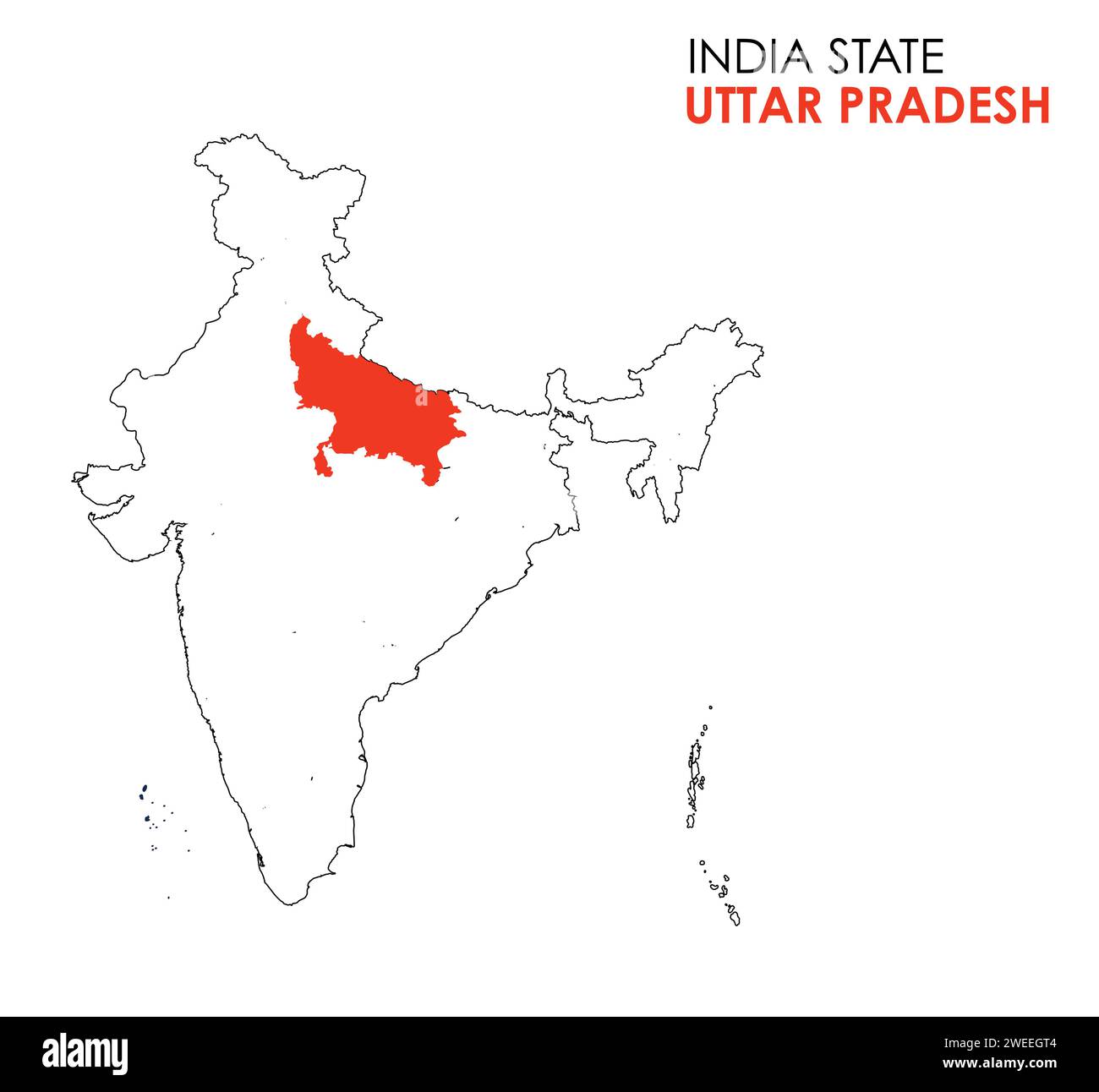 Carte de l'état indien de l'Uttar Pradesh. Illustration vectorielle de carte Uttar Pradesh. Fond blanc. Illustration de Vecteur