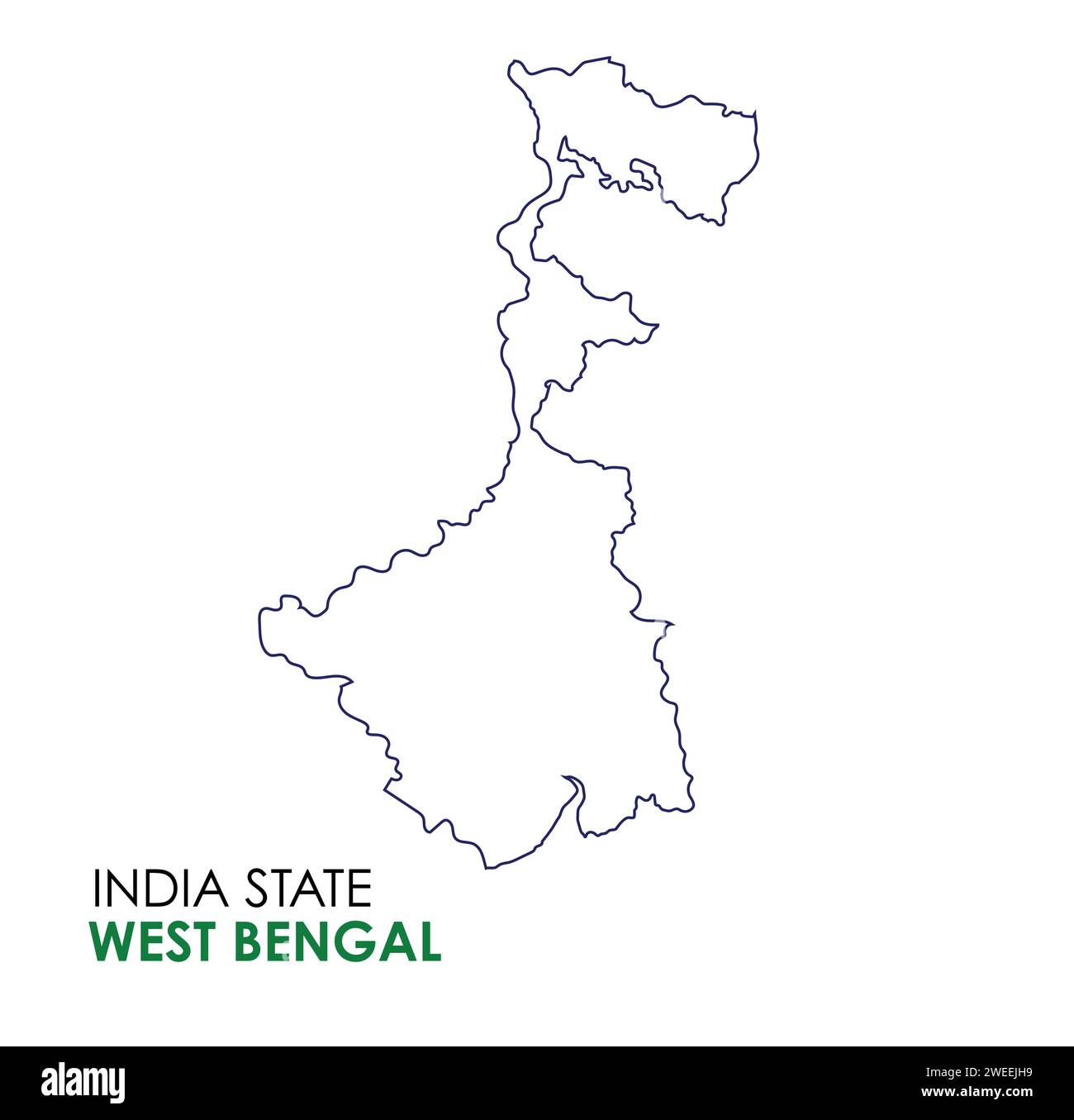 Carte du Bengale occidental de l'état indien. Illustration vectorielle de carte Kolkata. Fond blanc. Illustration de Vecteur