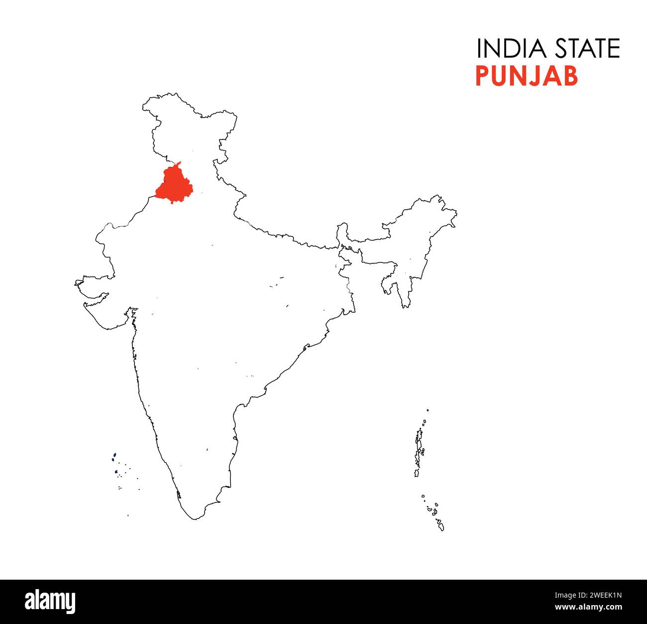 Carte du Punjab de l'état indien. Illustration vectorielle de carte du Punjab. Carte vectorielle Punjab sur fond blanc. Illustration de Vecteur