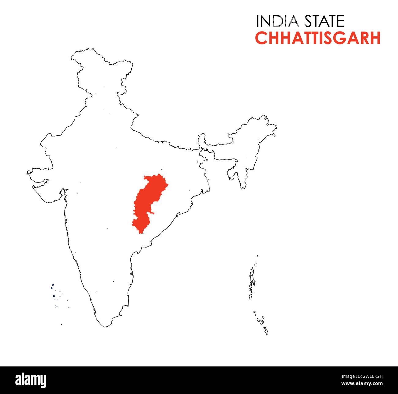 Carte Chhattisgarh de l'état indien. Illustration de la carte de Chhattisgarh. Fond blanc. Illustration de Vecteur