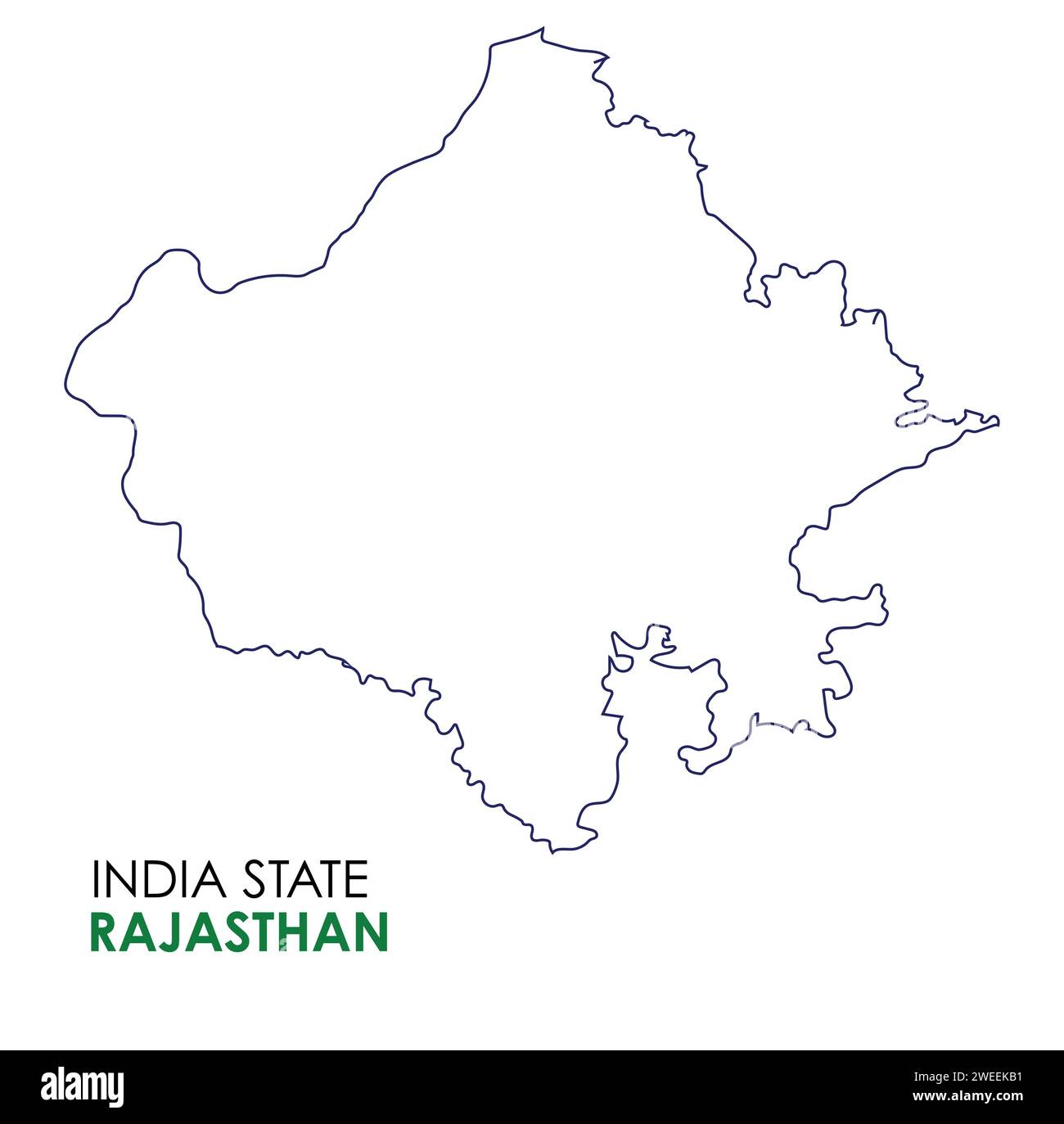 Carte Rajasthan de l'état indien. Illustration vectorielle de carte Rajasthan. Carte du Rajasthan sur fond blanc. Illustration de Vecteur