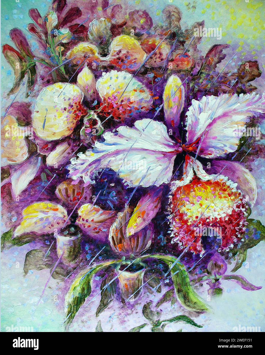 Peinture à l'huile originale fleur d'orchidée pétale de couleur abstraite Banque D'Images