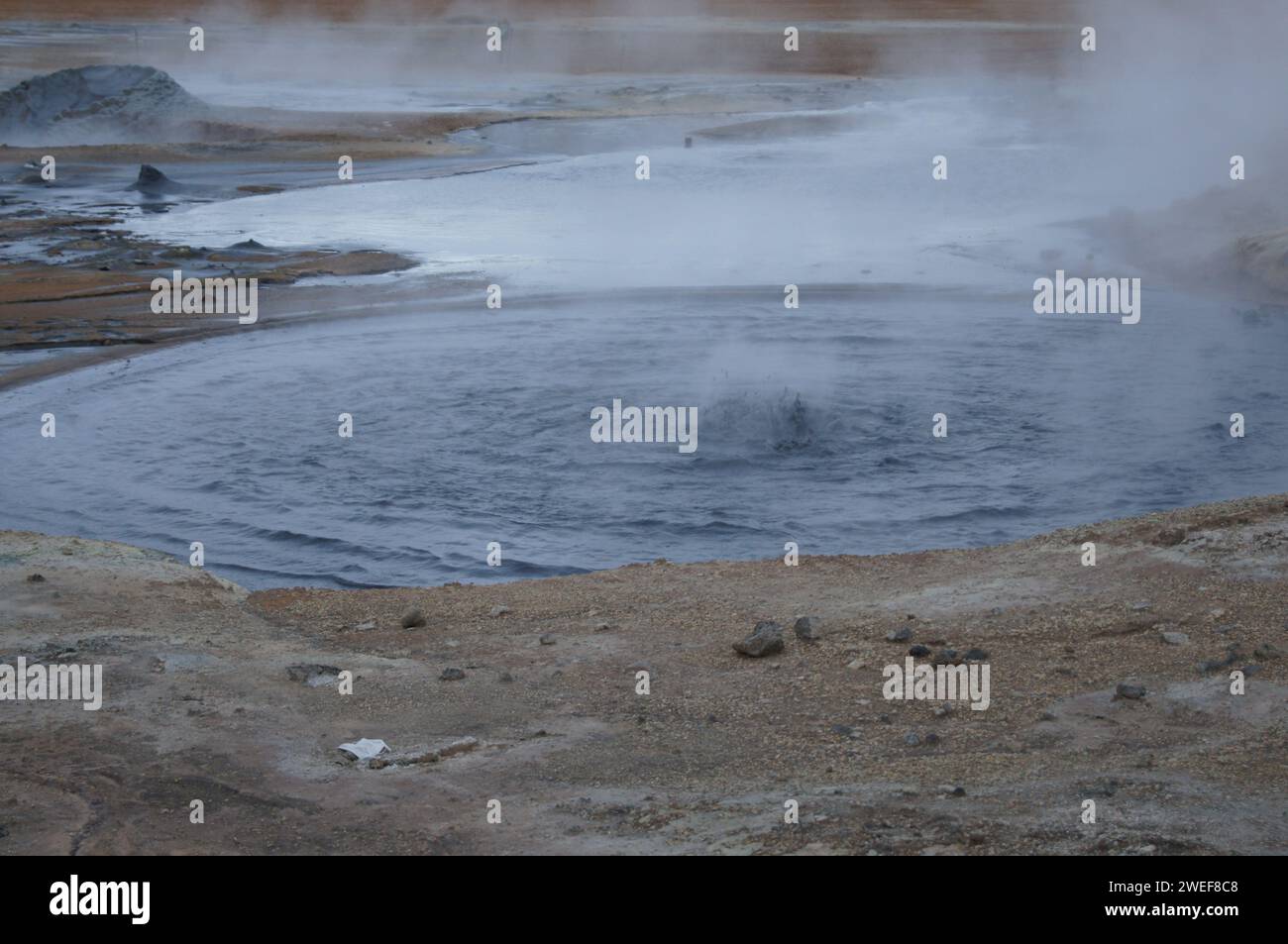 Sources de boue sulfureuse bouillante à Namafjall Hverir, à l'est du lac Myvatn, dans le nord de l'Islande Banque D'Images