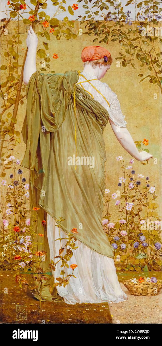 Albert Joseph Moore peinture, Un jardin, huile sur toile, 1869 Banque D'Images