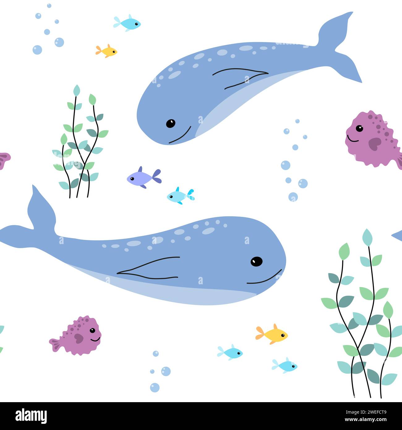 Modèle sans couture avec des animaux marins mignons. Illustration de Vecteur