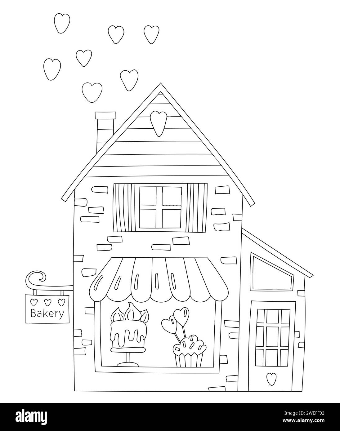 Coloriage - Illustration de boulangerie sucrée avec beaucoup de sucreries, gâteaux, bonbons - Livre de coloriage pour enfants Illustration de Vecteur