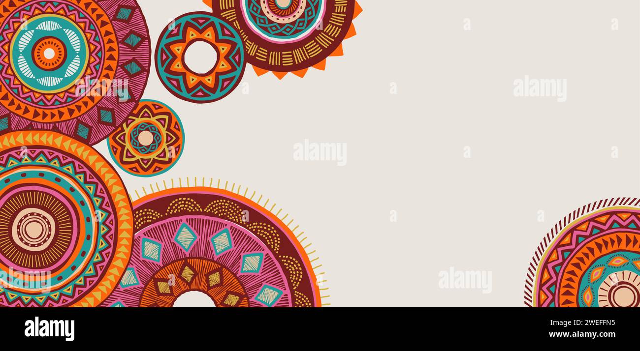 Motif africain. Fond africain, bannière avec motif grunge traditionnel tribal, éléments, illustration de concept. Masques, motifs, africains Illustration de Vecteur