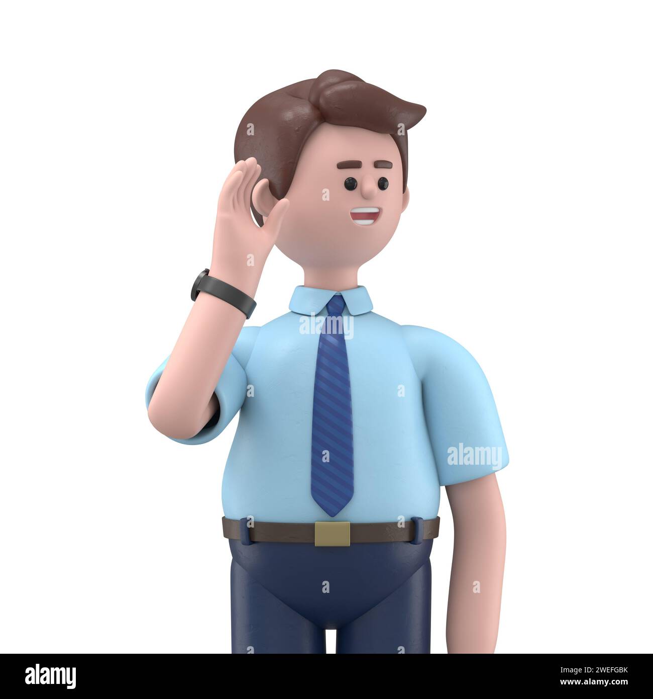 Illustration 3D de l'homme d'affaires barbu américain Bob essayez de vous entendre entendre écouter attentivement regarder Camera.3D rendu sur fond blanc. Banque D'Images