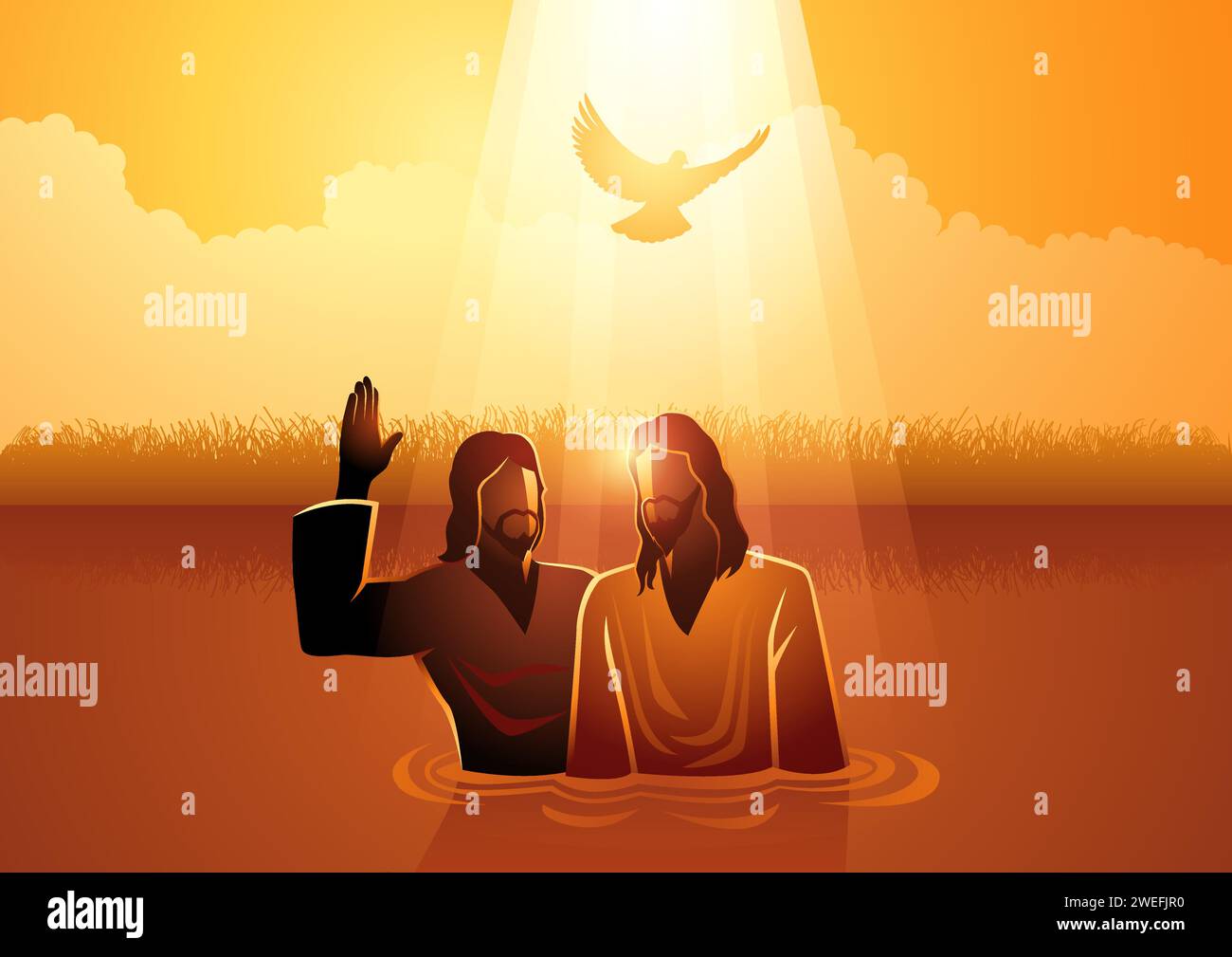Série d'illustrations vectorielles bibliques, Jésus baptisé par Jean-Baptiste Illustration de Vecteur