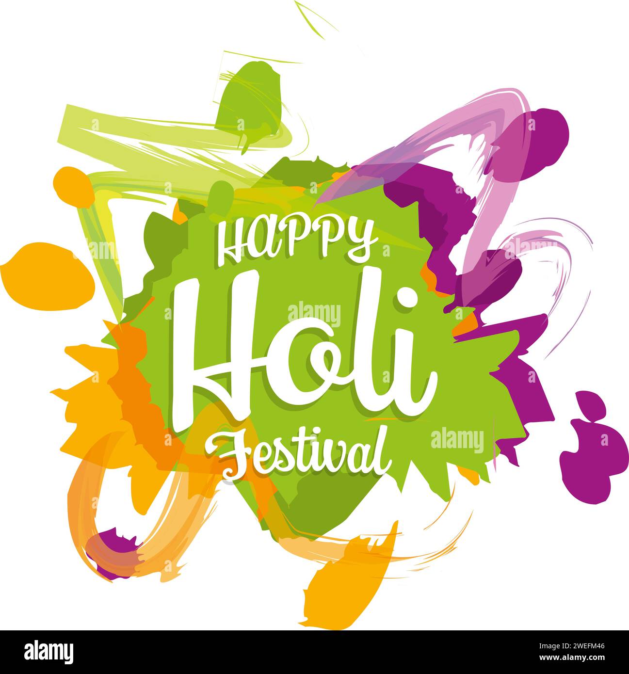 Illustration de taches de couleur avec le texte Happy Holi festival avec la couleur principale verte Banque D'Images