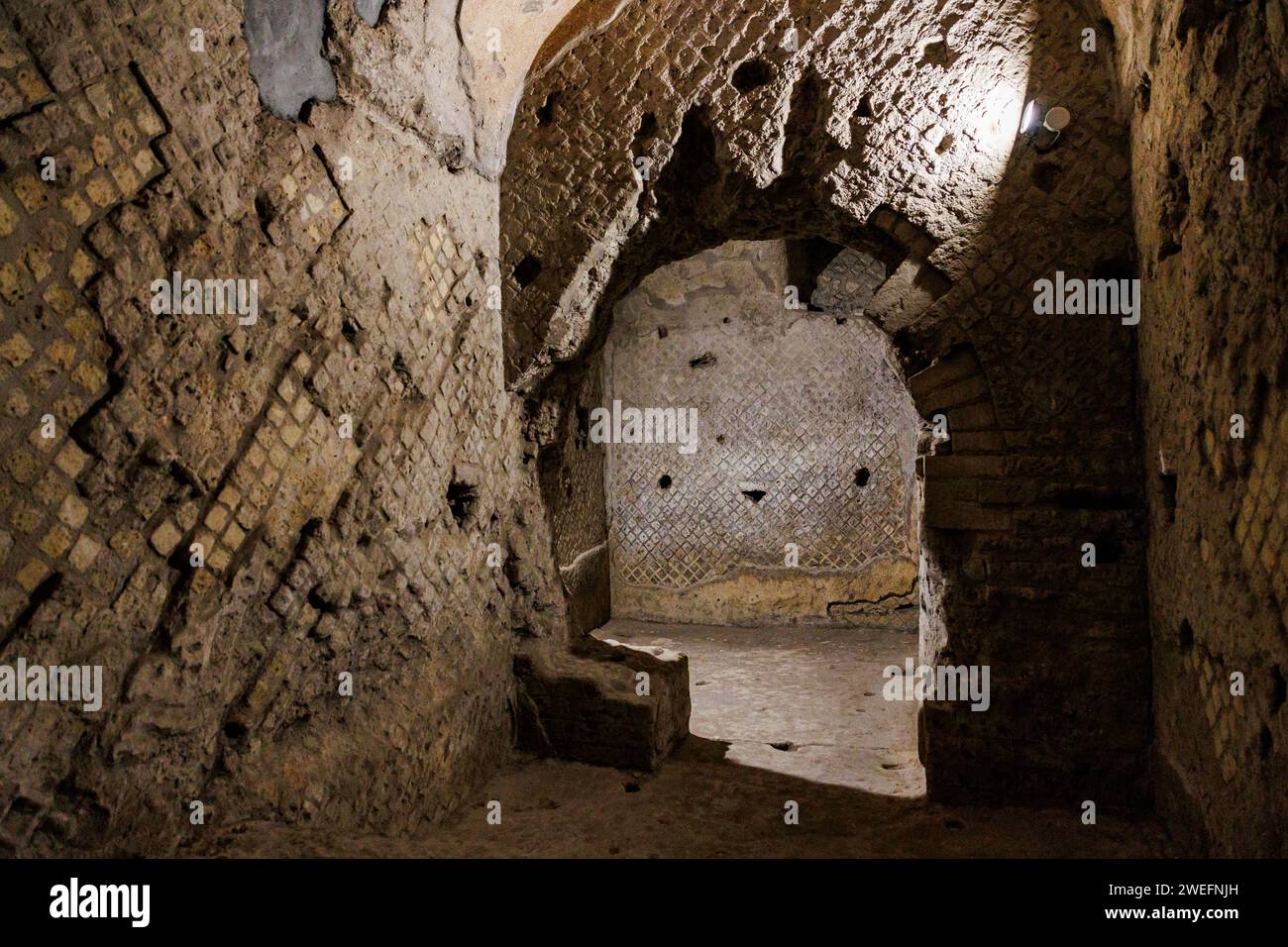 Catacombes ungerground en Italie, ville de Naples, visite du musée et arqueological zone. Banque D'Images