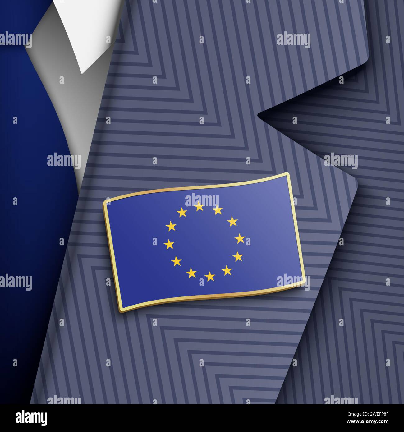 Fonctionnaire de l'UE vêtu d'un costume bleu et d'une cravate, portant une épingle à revers du drapeau de l'UE, illustration vectorielle. Illustration de Vecteur