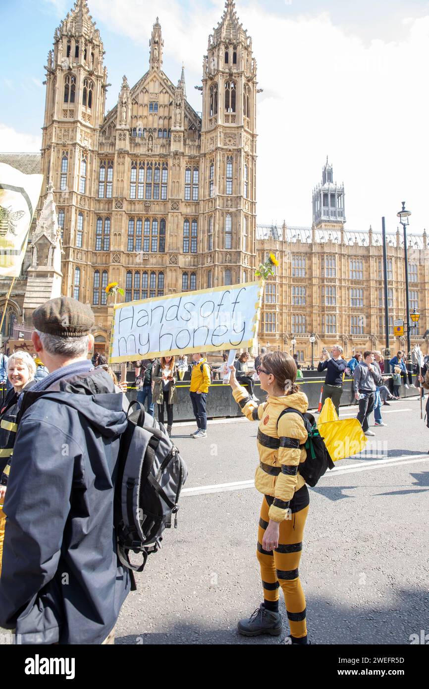 Des militants du climat se rassemblent et défilent pendant l’action The Big One d’extinction Rebellion à Westminster, Londres. Banque D'Images