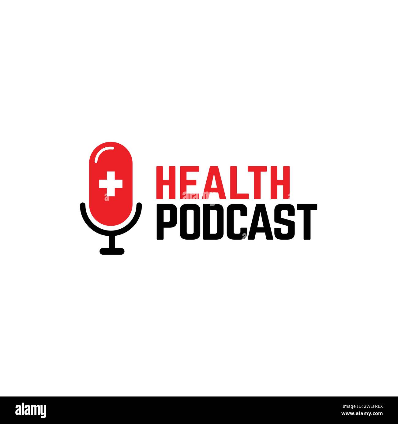 Doctor logo Podcast Design concept avec Ambulance Sign. Modèle de conception de logo Health Podcast. Symbole d'urgence. Icône microphone Talk Show. Panneau MIC. Illustration de Vecteur
