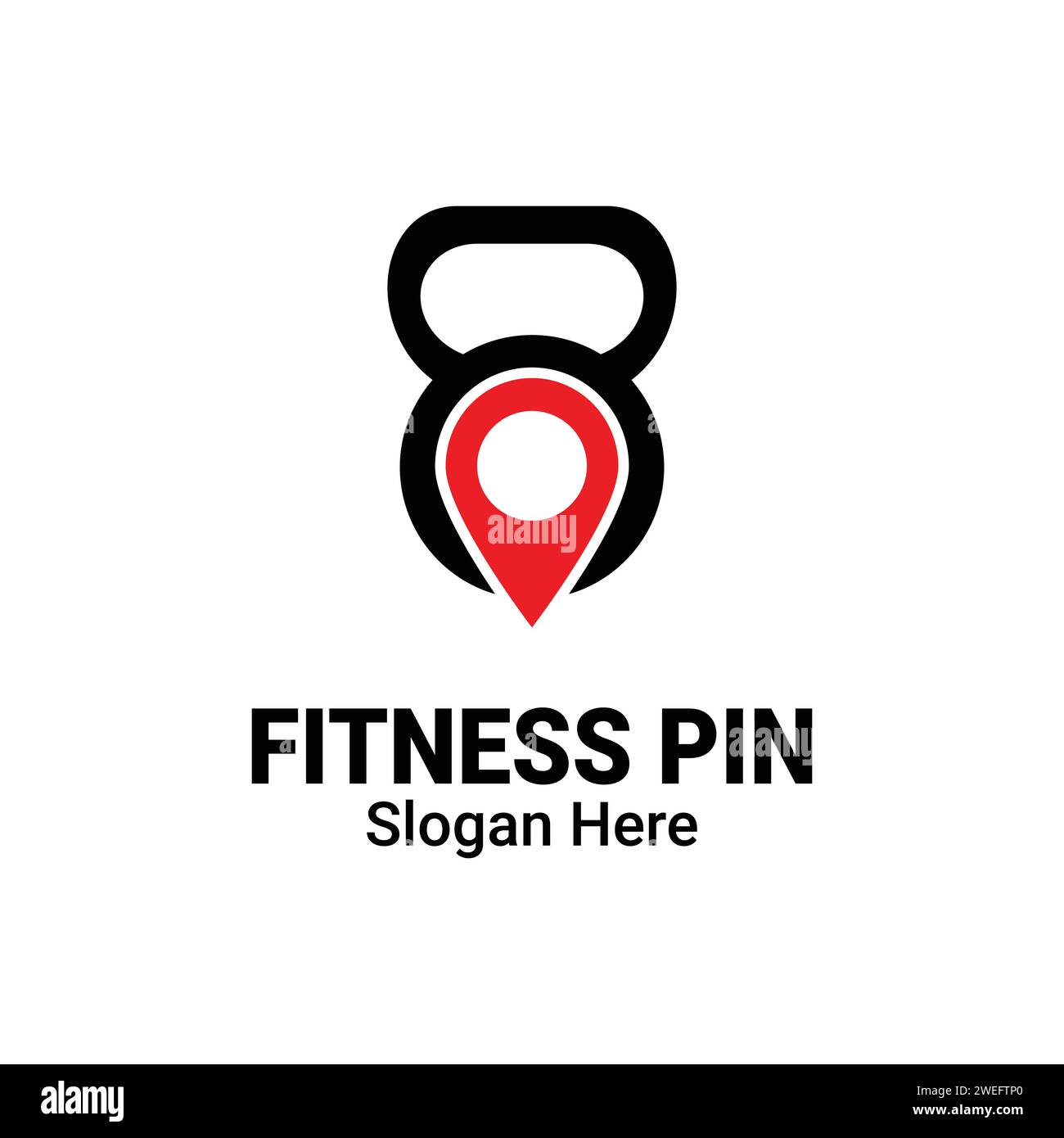 Kettlebell Fitness GPS Tag PIN point logo icône modèle de conception vecteur plat. Emblème d'étiquette de gymnastique avec concept de logo de Bodybuilding de forme de lieu. LO Illustration de Vecteur