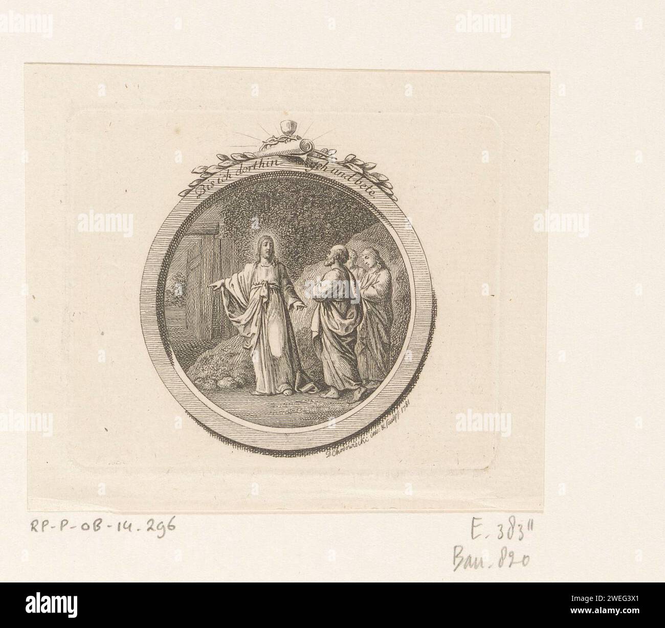 Christ sur le chemin du Hof van Getsemane, Daniel Nikolaus Chodowiecki, 1781 papier gravé Christ sur son chemin vers (ou dans) le jardin de Gethsémani (pas encore en prière). ornement  médaillon. défilement. couronne d'épines  instruments de la passion Banque D'Images