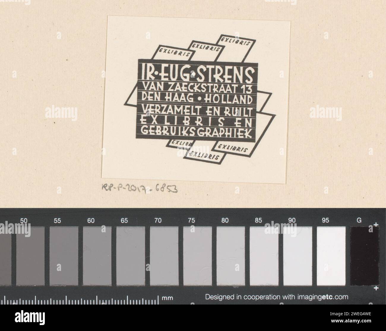 Ex libris van Eugène Strens, anonyme, 1940 - 1980 bloc d'impression papier à partir de livres Banque D'Images