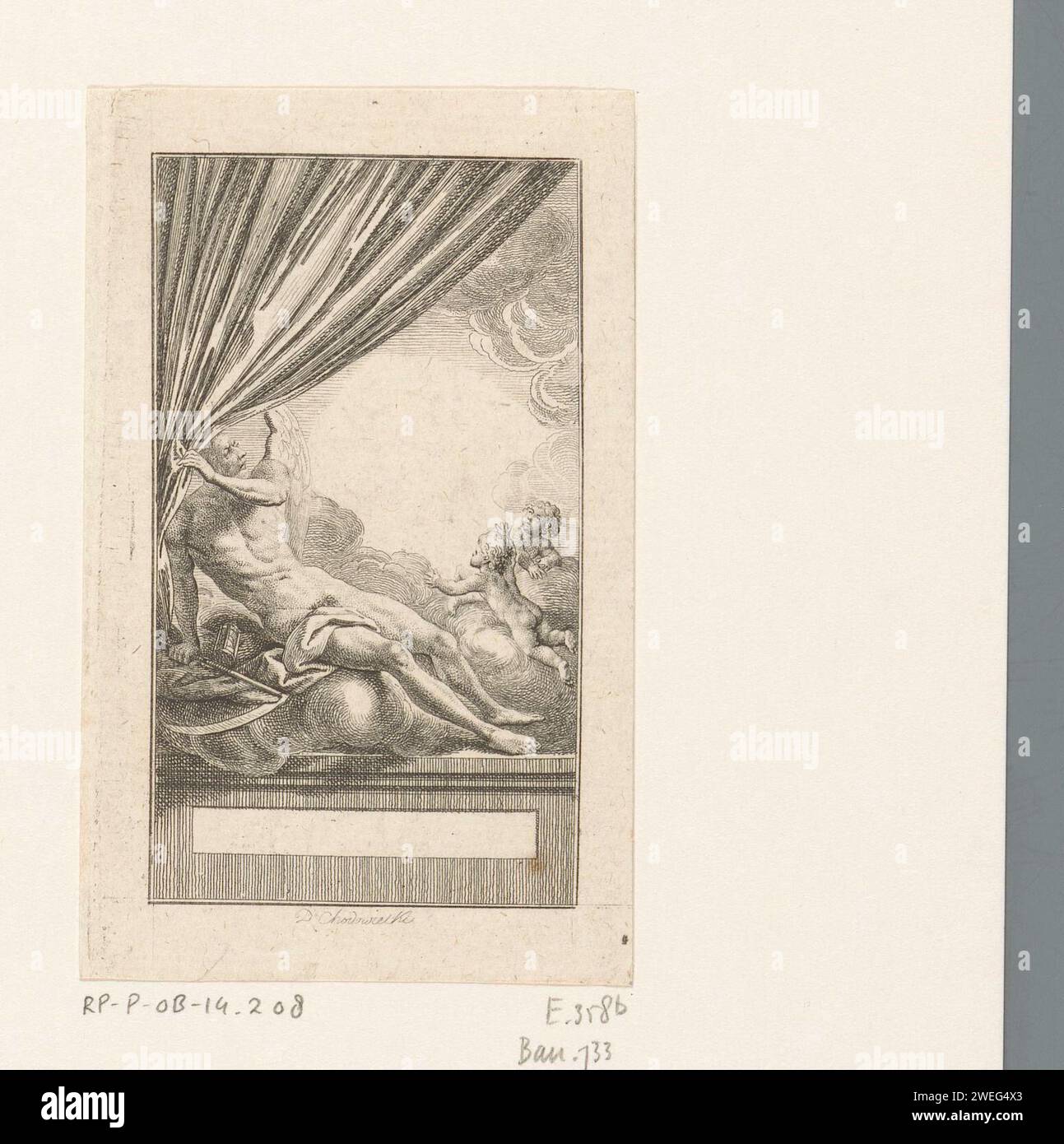 Kronos tire un tissu de côté, Daniel Nikolaus Chodowiecki, 1780 papier gravure (histoire de) Saturne (Cronus). cupidons : 'amores', 'amoretti', 'putti' Banque D'Images