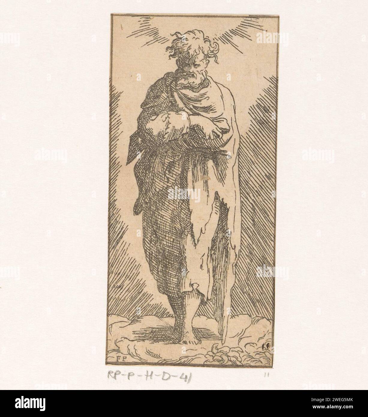 Saint Judas Taddeüs, monogrammiste FP (Italie ; 16e siècle), d'après Parmigianino, c. 1500 - c. 1599 papier d'impression gravure de l'apôtre Jude Thaddaeus ; attributs possibles : livre, club, halberd, rouleau Banque D'Images