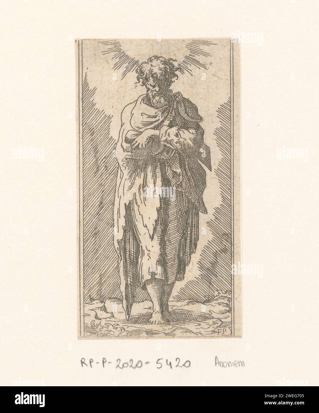 Saint Judas Taddeüs, Anonyme, d'après Monogram FP (Italie ; 16e siècle), d'après Parmigianino, 1520 - 1600 papier gravé l'apôtre Jude Thaddaeus ; attributs possibles : livre, club, halberd, rouleau Banque D'Images