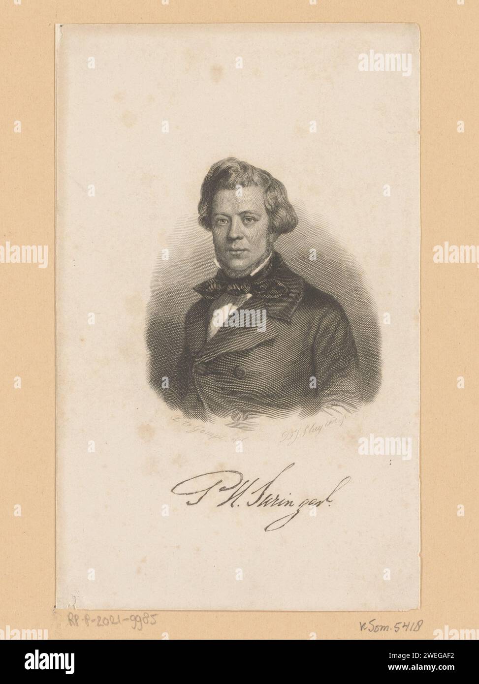 Portrait de Pieter Hendrik Suringar, Dirk Jurriaan Sluyter, d'après Bernard te Gempt, 1836 - 1886 impression sous le portrait d'un fac-similé de la signature de la personne représentée. gravure de papier / gravure de personnes historiques Banque D'Images