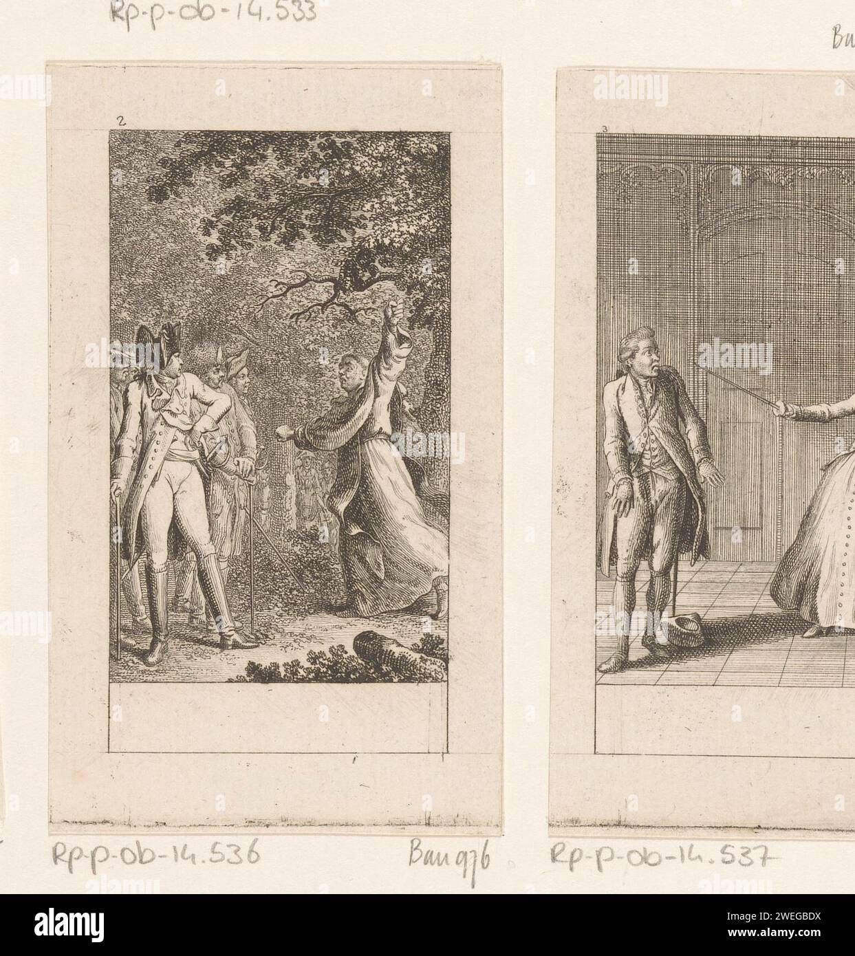 Karl Moor envisage la proposition du Père, Daniel Nikolaus Chodowiecki, 1782 estampe en haut à gauche numérotée : 2. papier gravure forêt, bois. moine(s), frère(s). voleur. Littérature Banque D'Images