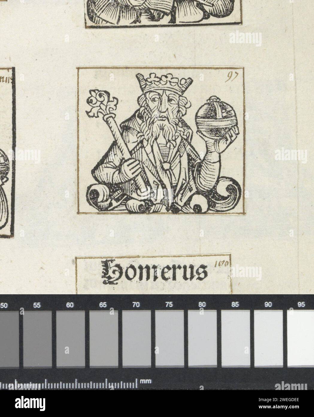 Troys, Michel Wolgemut (atelier de), 1493 imprime Un calice floral avec un roi. Il a un sceptre et une pomme du gouvernement dans les mains. Dans le Liber Chronicarum, il est identifié comme étant Troys, le fondateur de la ville de Troie. L'impression fait partie d'un album. impression typographique en papier Banque D'Images