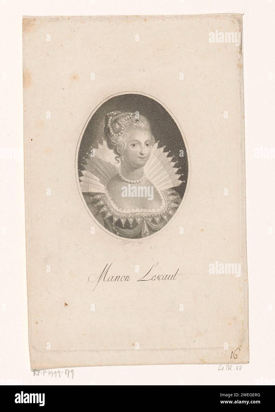Portret van Manon Lescaut, 1792 caractères littéraires féminins imprimés Banque D'Images