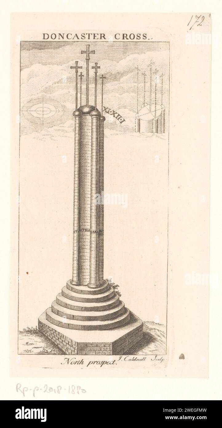 Vue de la Croix de Doncaster, James Caldwall, 1749 - 1793 papier gravure / gravure de la croix  symboles du Christ Doncaster Banque D'Images