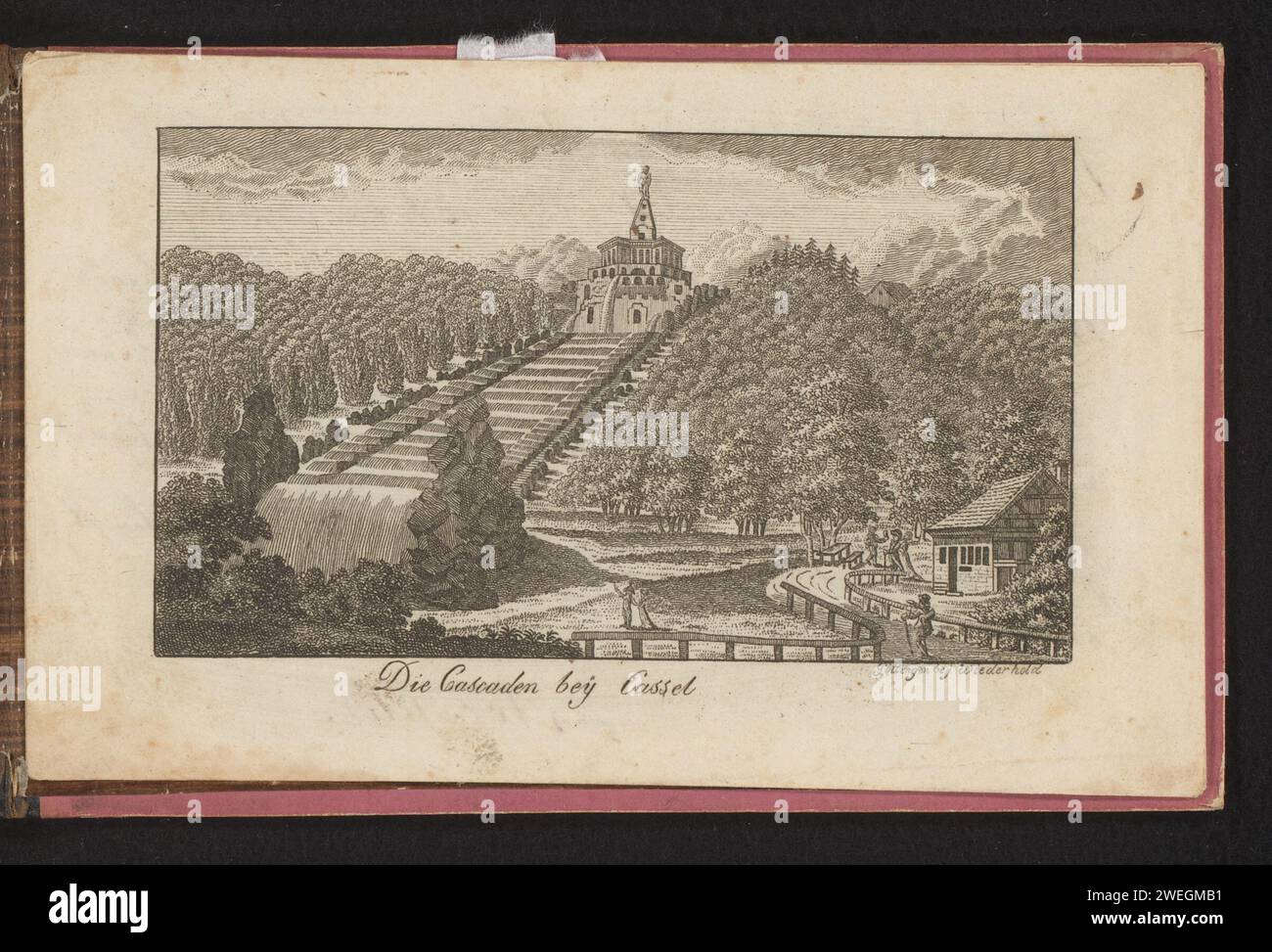 Vue du monument Hercule dans le parc de montagne Wilhelmshöhe, anonyme, 1770 - 1826 texte manuscrit imprimé en allemand sur le verso. papier. Gravure à l'encre / écriture (processus) 'amis blancs' 'Stammbuch'. Paysage avec monument Kassel. Bergpark Wilhelmshöhe Banque D'Images