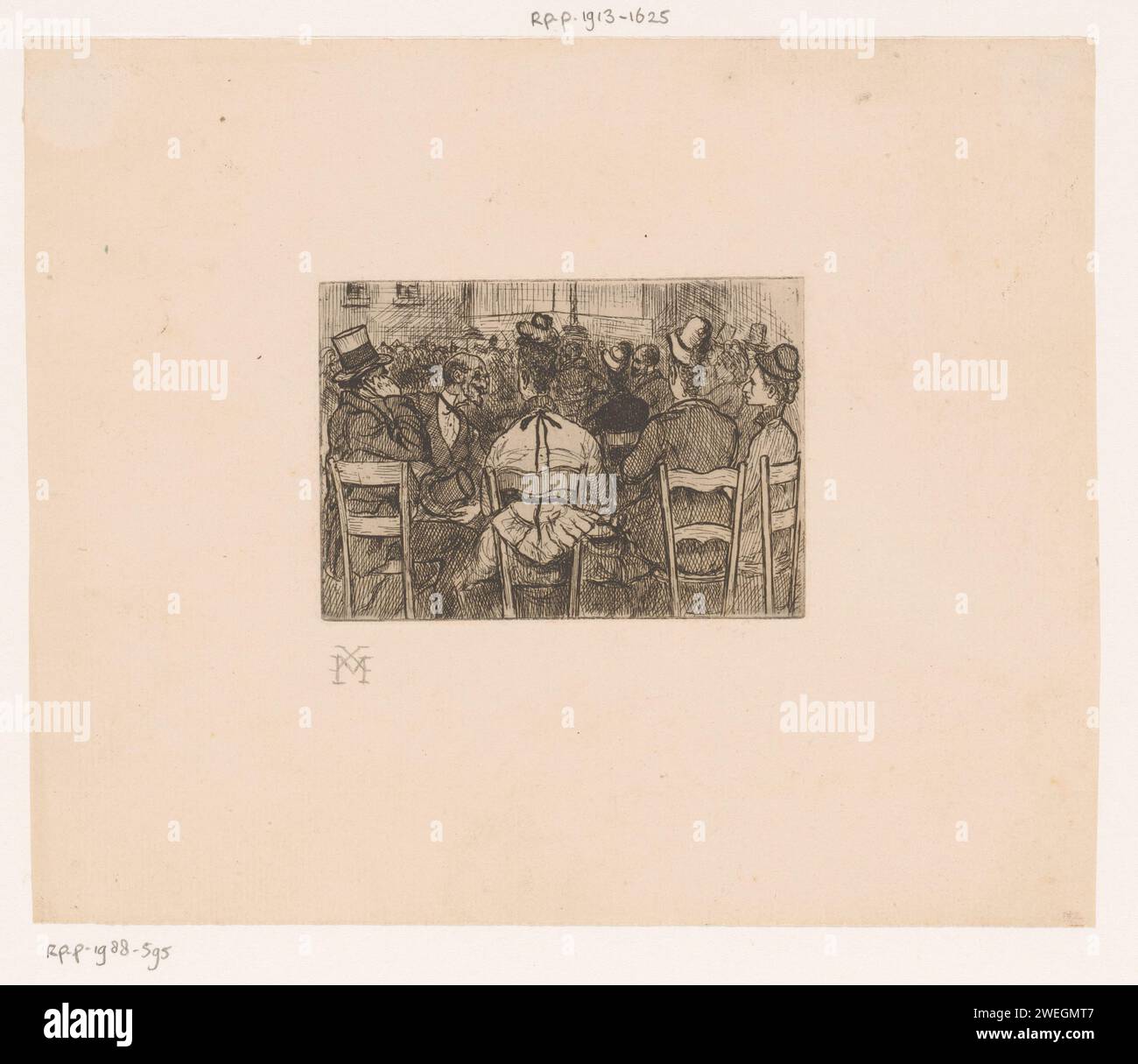 Public à un concert, vu sur le dos, Xavier Mellery, 1855 - 1913 papier imprimé gravure en écoutant de la musique. le public  performance artistique Banque D'Images