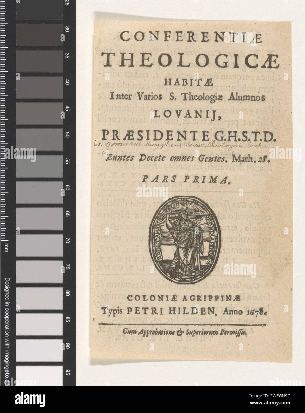 Personnification des trois vertus divines, anonyme, 1678 imprimer personnification des trois vertus divines avec cœur brûlant et ancre. Au-dessus de sa tête le tétragramme. Autour de la devise Ardet Amans SPE Nixa Fides. Impression typographique papier les trois vertus théologiques Banque D'Images