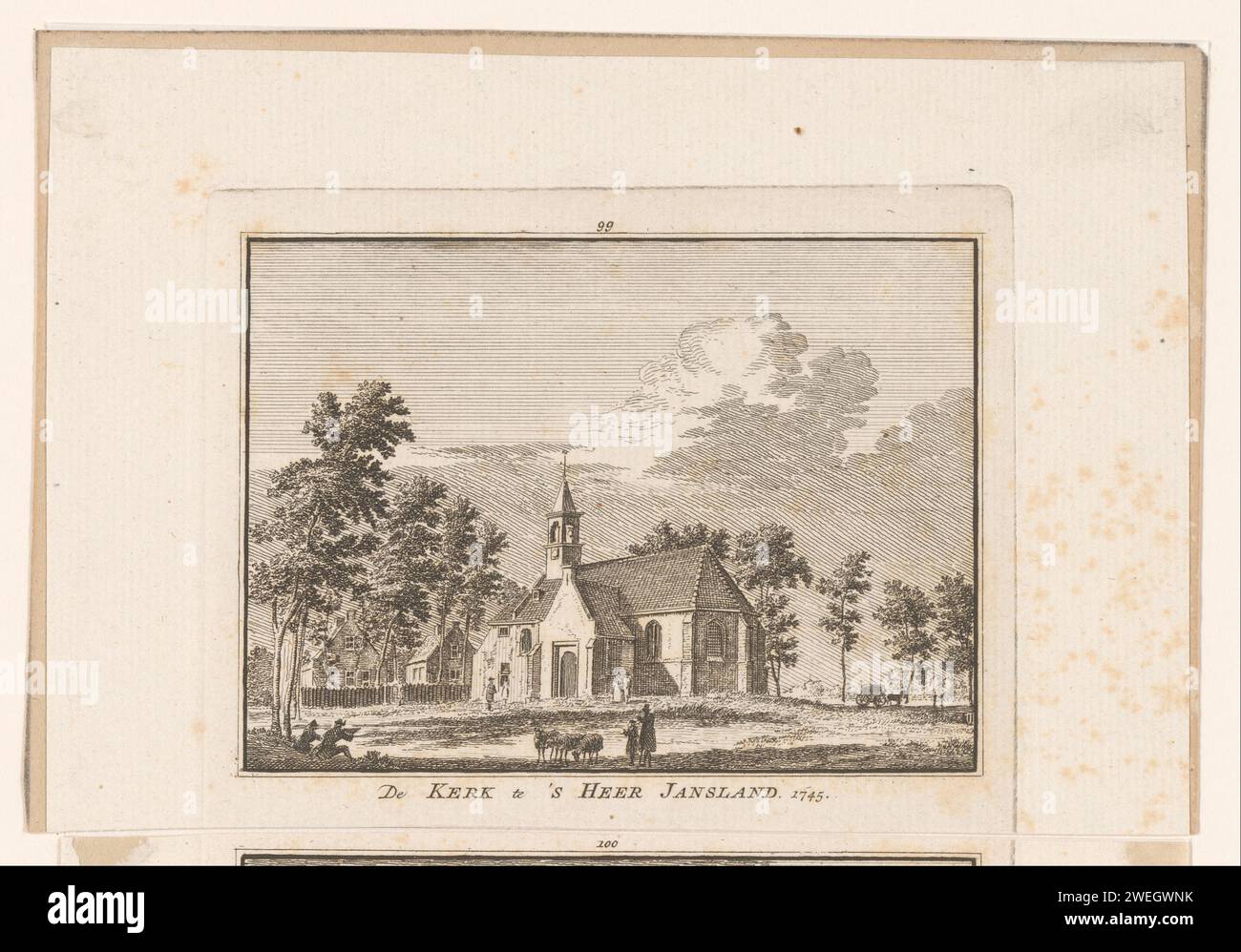 Vue de Bruinisse, 1745, Hendrik Spilman, d'après Cornelis Pronk, 1754 - 1792 imprimer vue du village de Bruinisse sur Schouwen-Duiveland, dans la situation vers 1745. papier gravure perspective de village, silhouette de village. église (extérieur) Bruinisse Banque D'Images