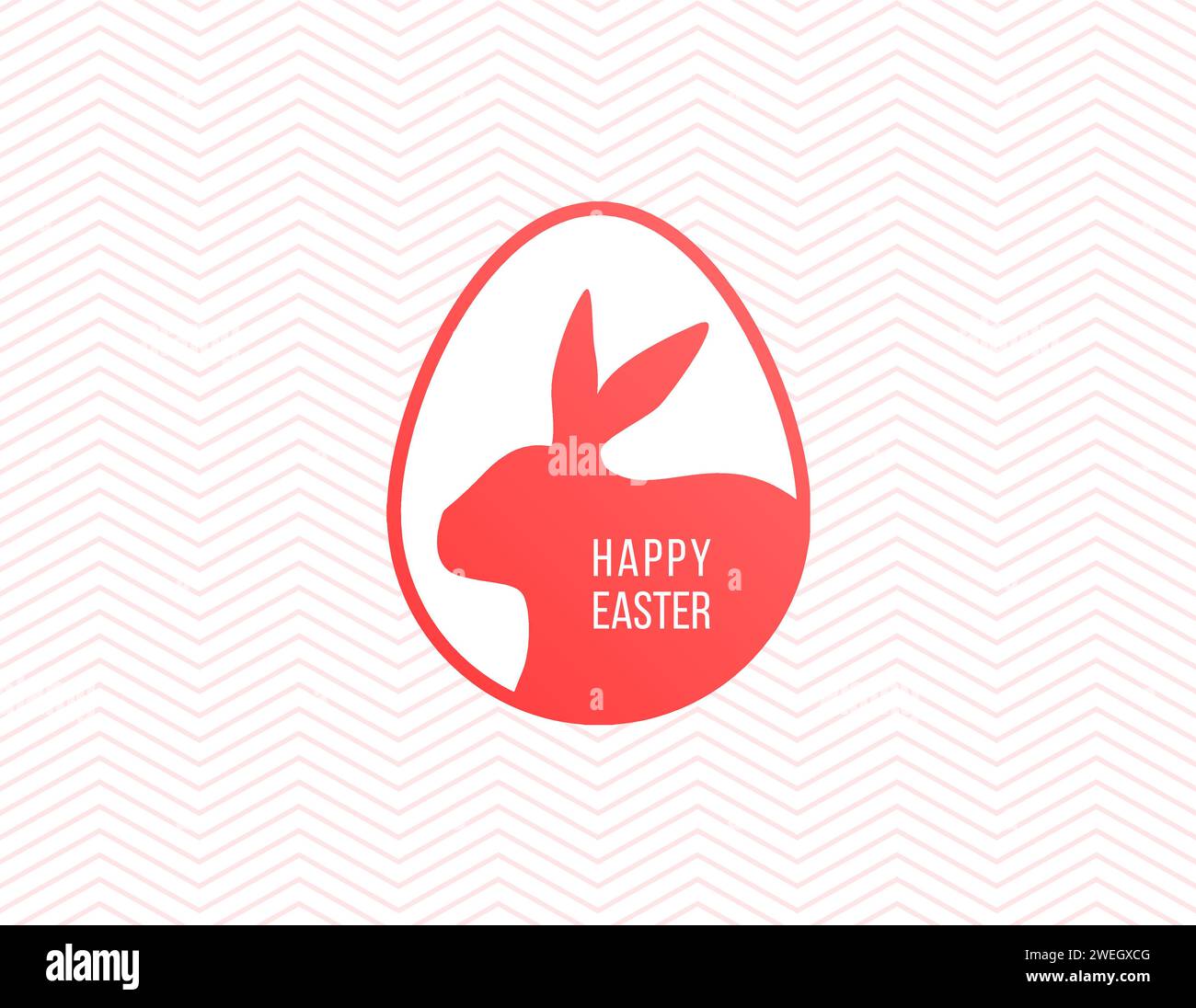 Carte de voeux joyeuses Pâques avec cadre en forme d'oeuf coupé en papier blanc, silhouette de lapin de Pâques rouge. Logo lapin de Pâques. Fond de motif zigzag rose Illustration de Vecteur